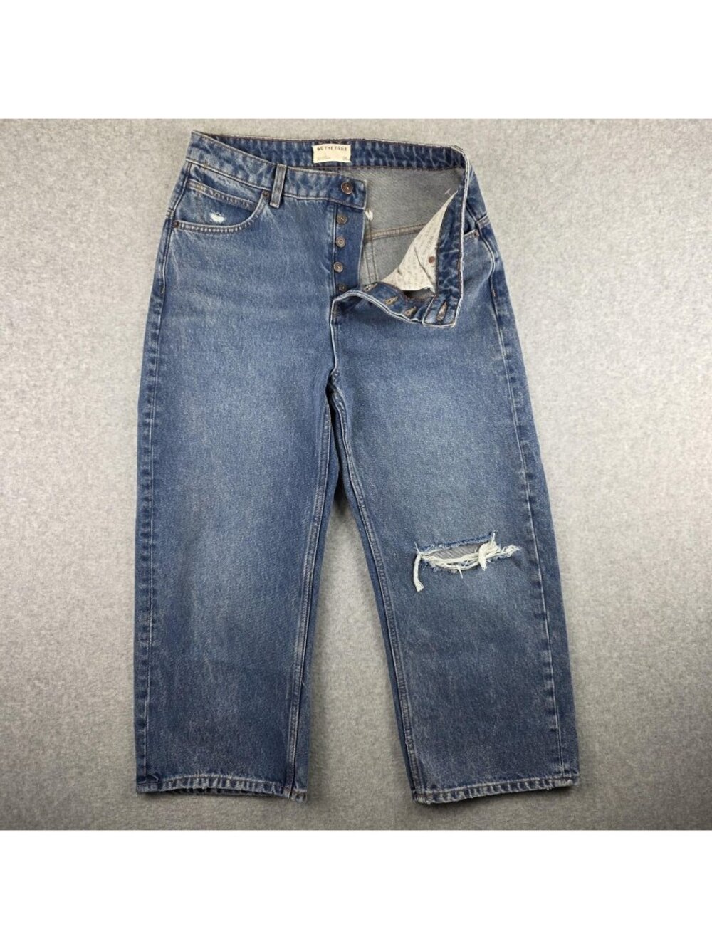 We The Free Jeans Womens 28 Blue High Rise Mom Cropped Distressed Button Fly